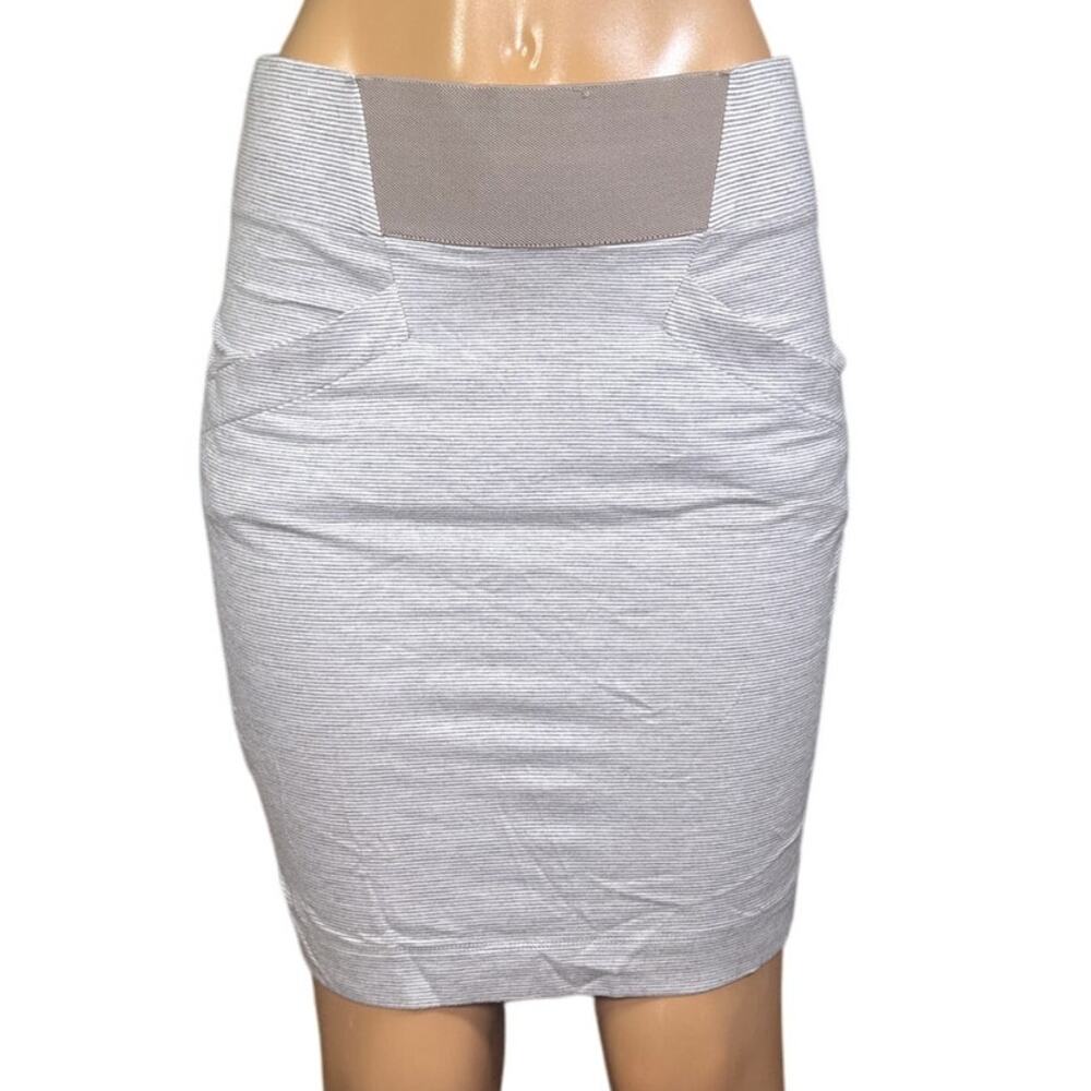 BCBGeneration Striped Jersey Pencil Skirt Gray White Size Medium